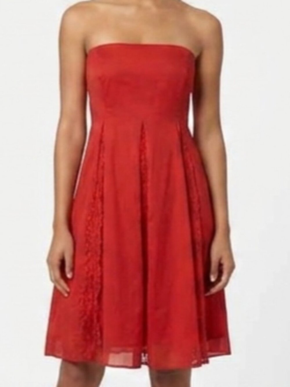 Moulinette Soeurs Anthropologie Women's Red Strapless A-Line Lace Trim Dress 4/6